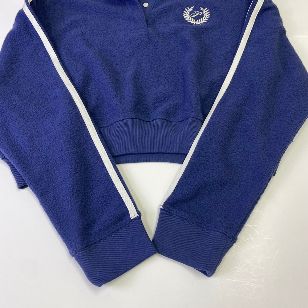 PINK Victorias Secret Navy Blue Cropped Fleece Polo Pullover Sweatshirt Medium - Picture 8 of 16